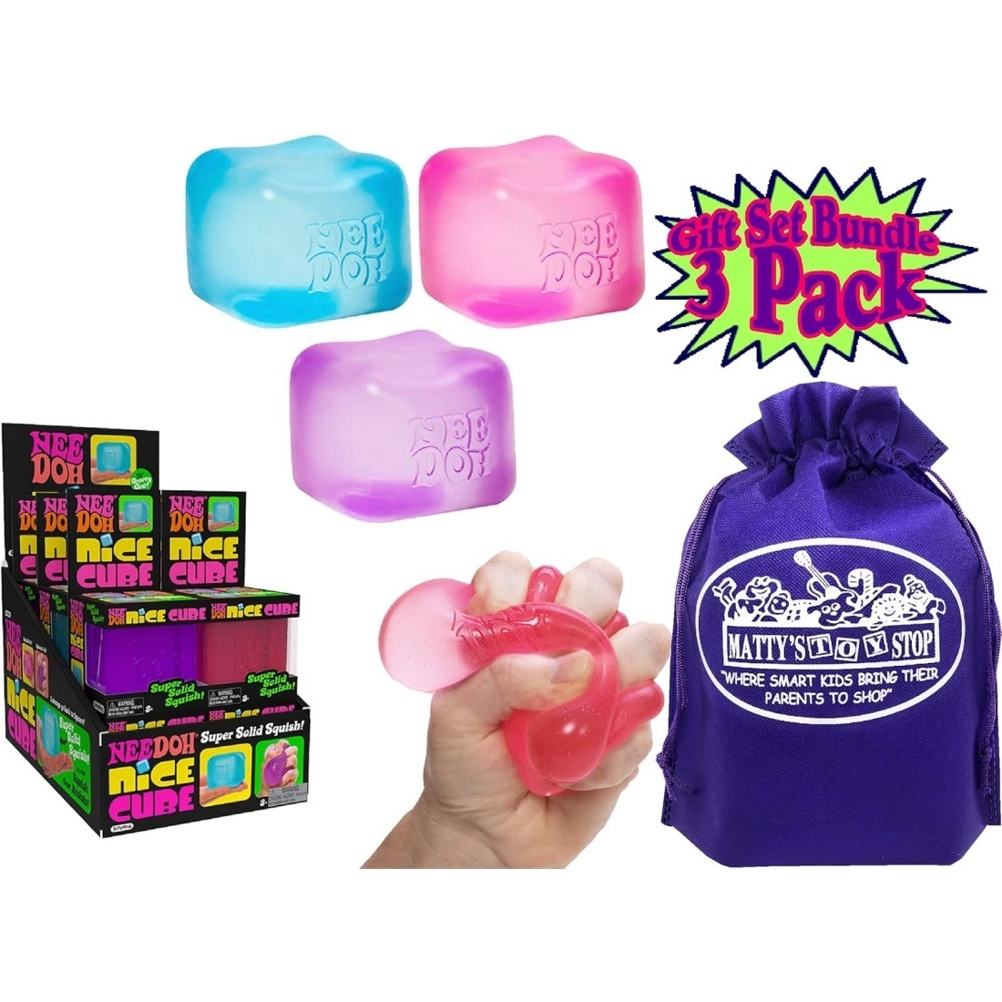 Nice Cube Translucent NeeDoh - 3 Pack (Purple/Pink/Blue) - Image 3